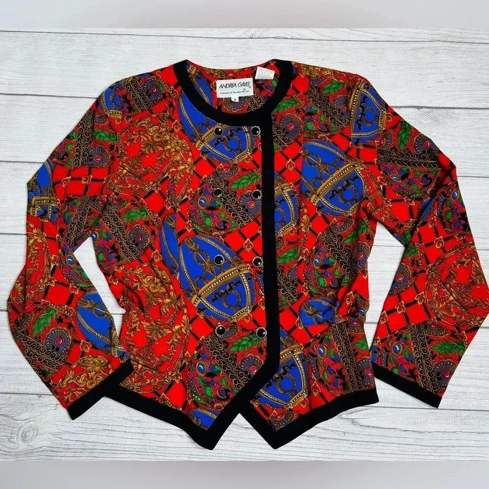 Andrea Gayle Vintage Royalty Print‎ Blouse Size 8